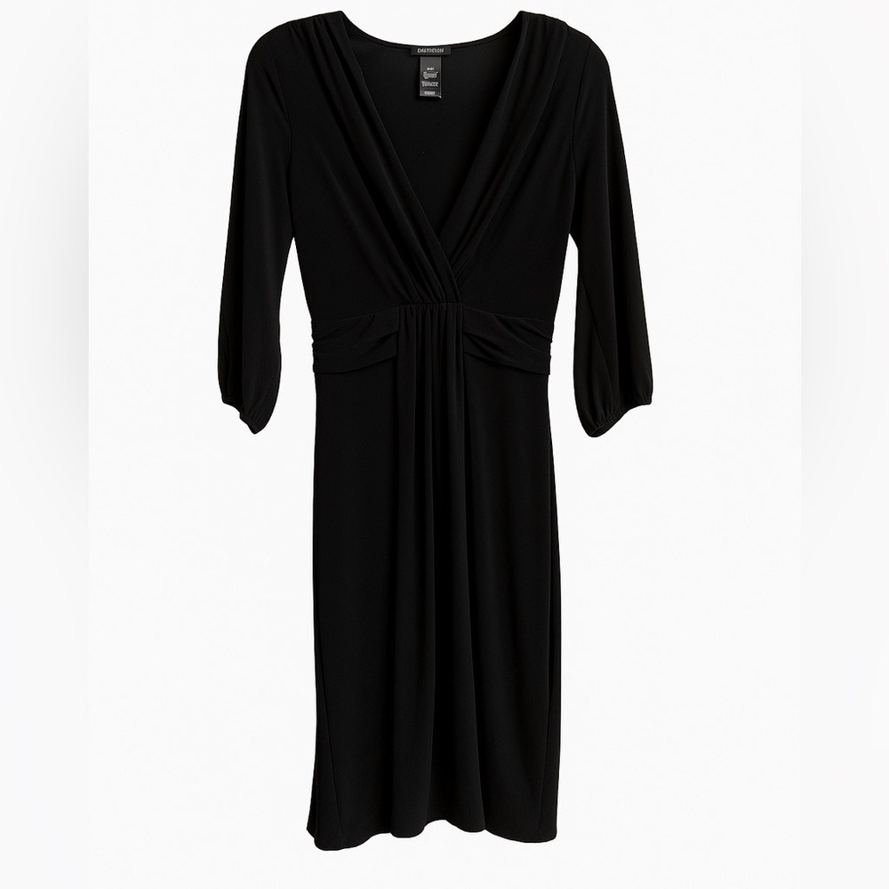 Bisou Bisou Black faux-wrap Midi Dress Size 8 Little Black Dress